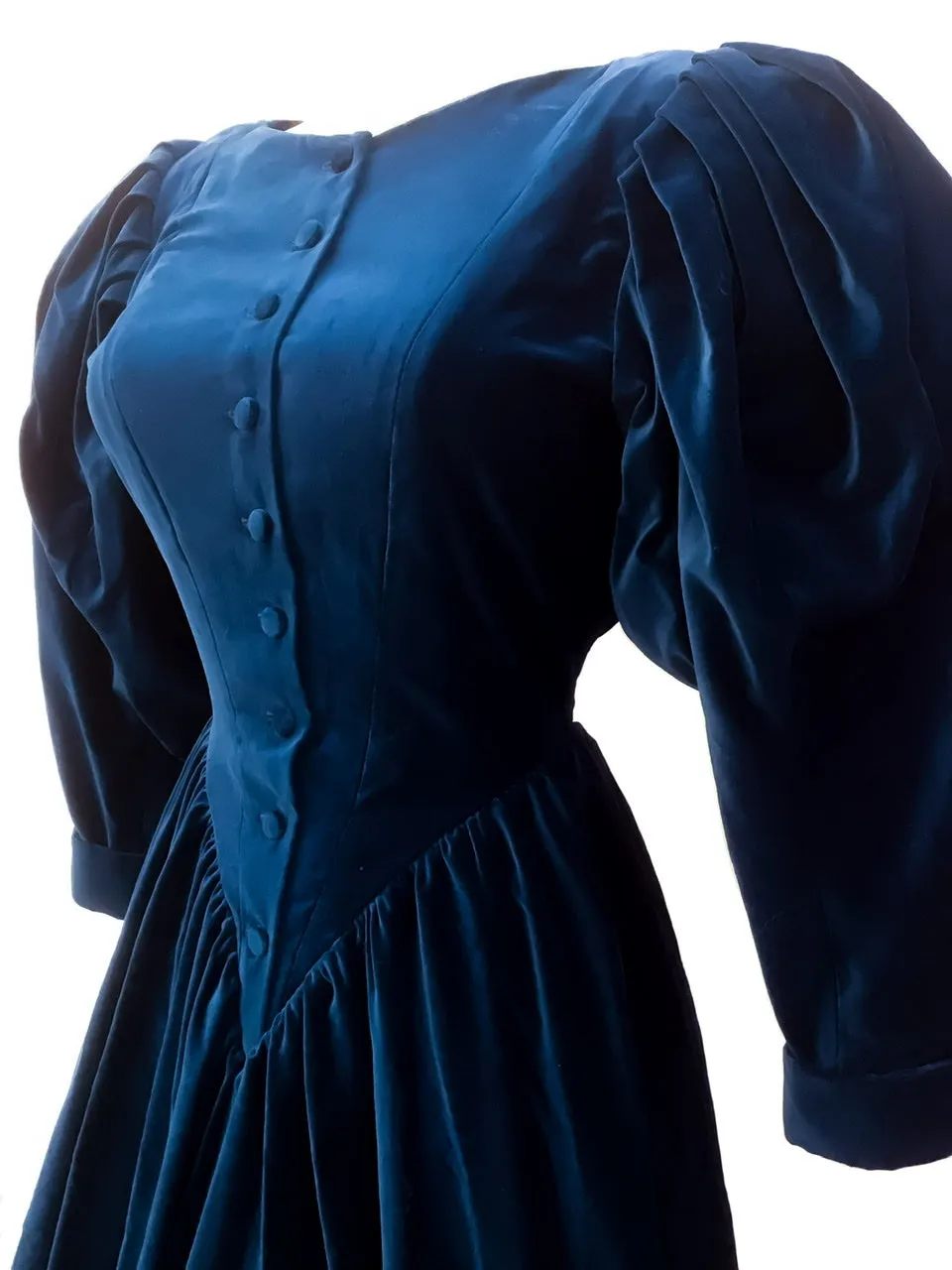 1980s Blue Vintage Velvet Droopy & Browns Victoriana Balloon Sleeve Dress | by Angela Holmes
