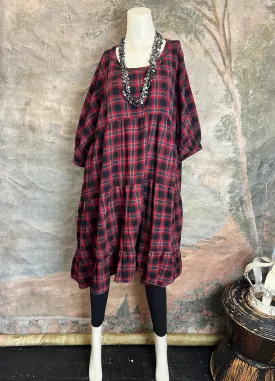 5543 Baby Doll Flannel Top-RED PLAID