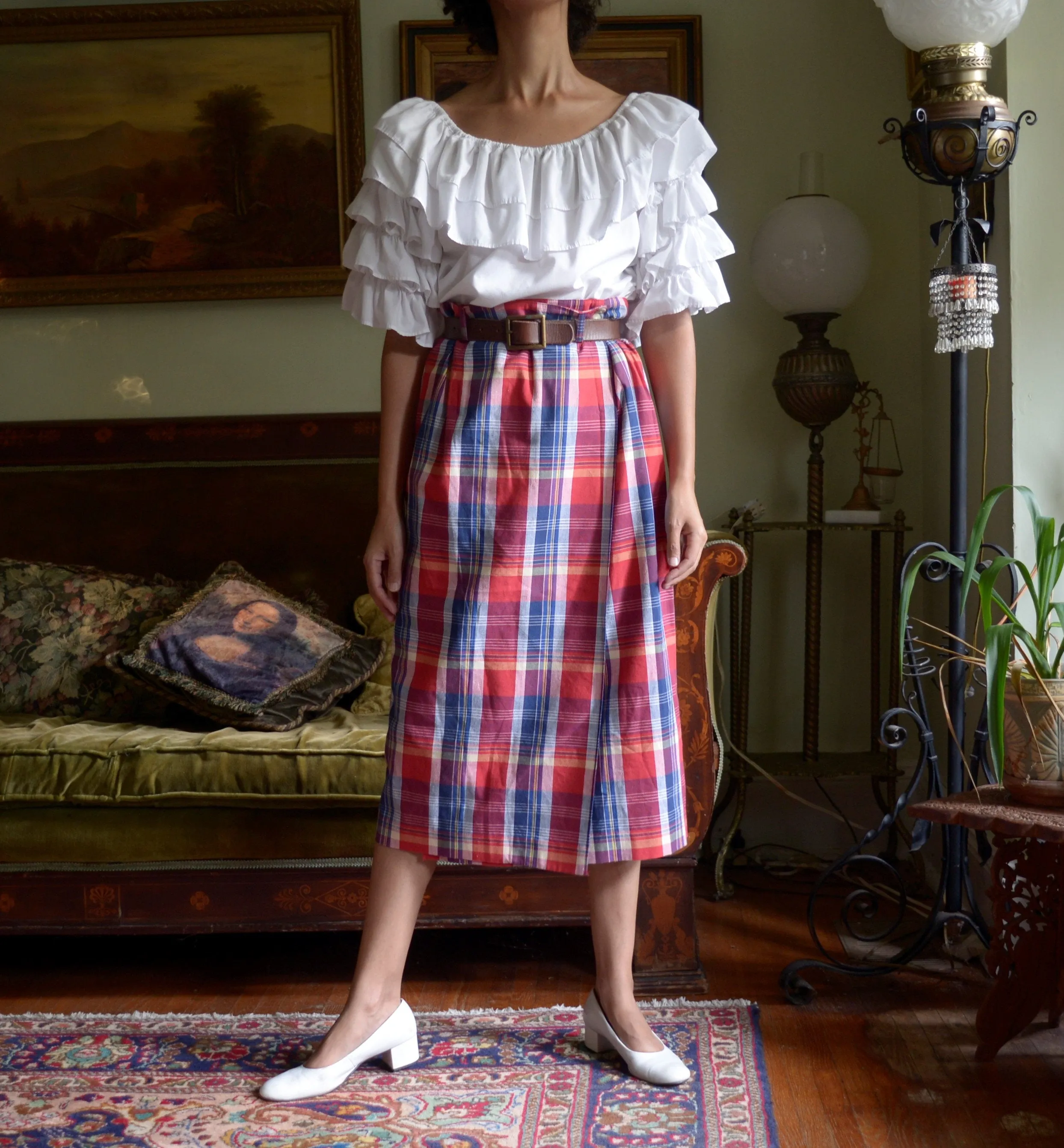 80s cotton plaid wrap skirt // 28-29" waist, tagged US 8
