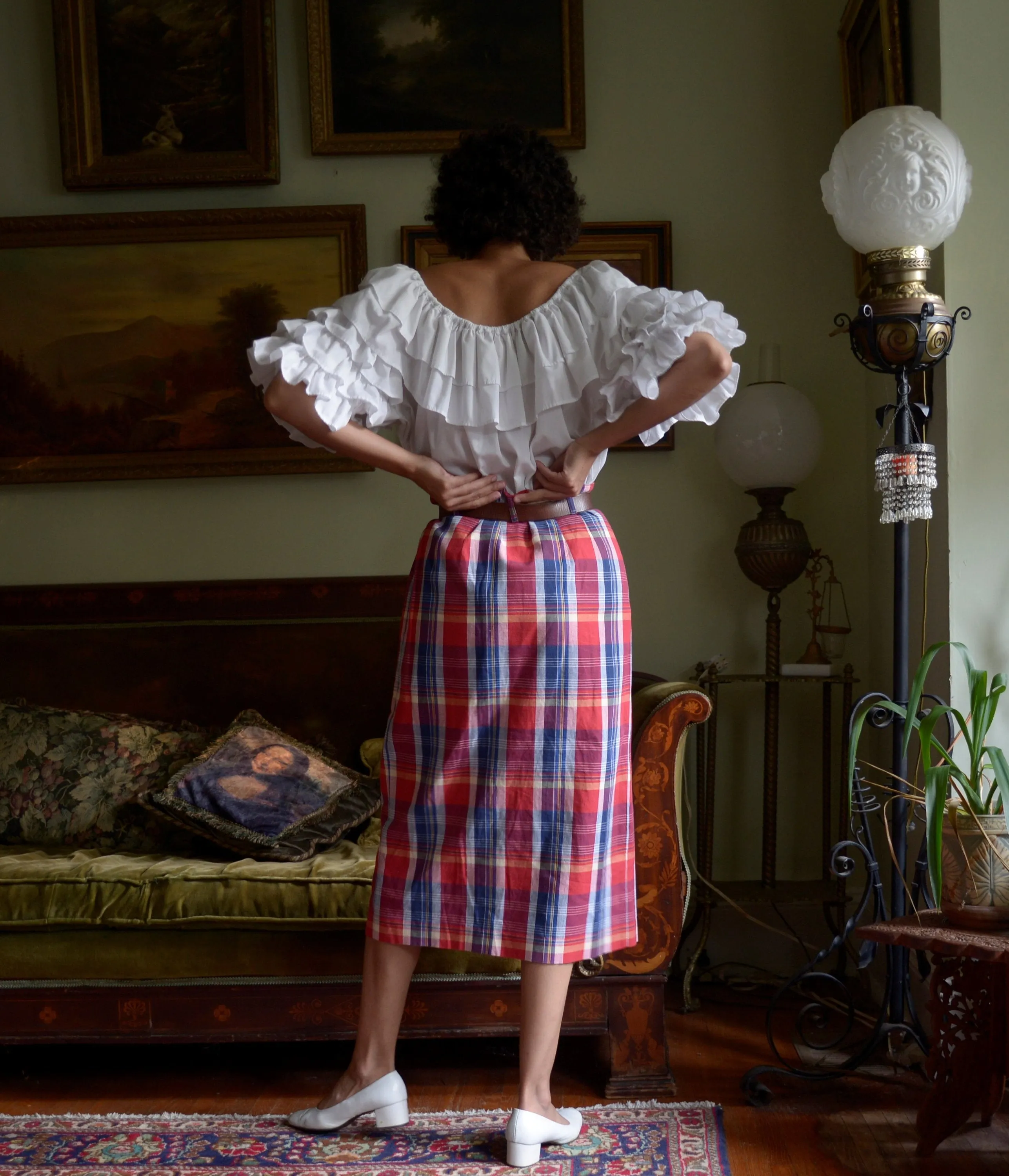 80s cotton plaid wrap skirt // 28-29" waist, tagged US 8