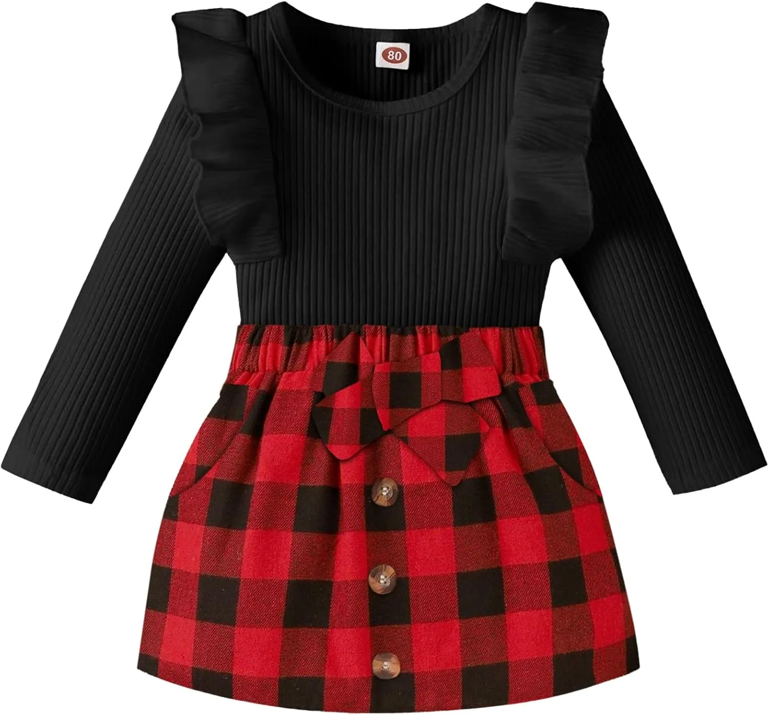 AMAWMW Toddler Baby Girl Fall Winter Clothes Long Sleeve Ruffle Shirt Corduroy Mini Skirt Infant Girl A-line Dress