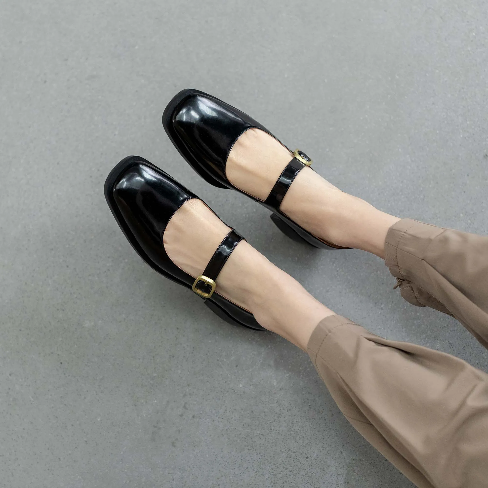 Amozae-   genuine leather square toe med heel spring shoes mature sweet dating buckle strap Mary janes women pumps L3f4