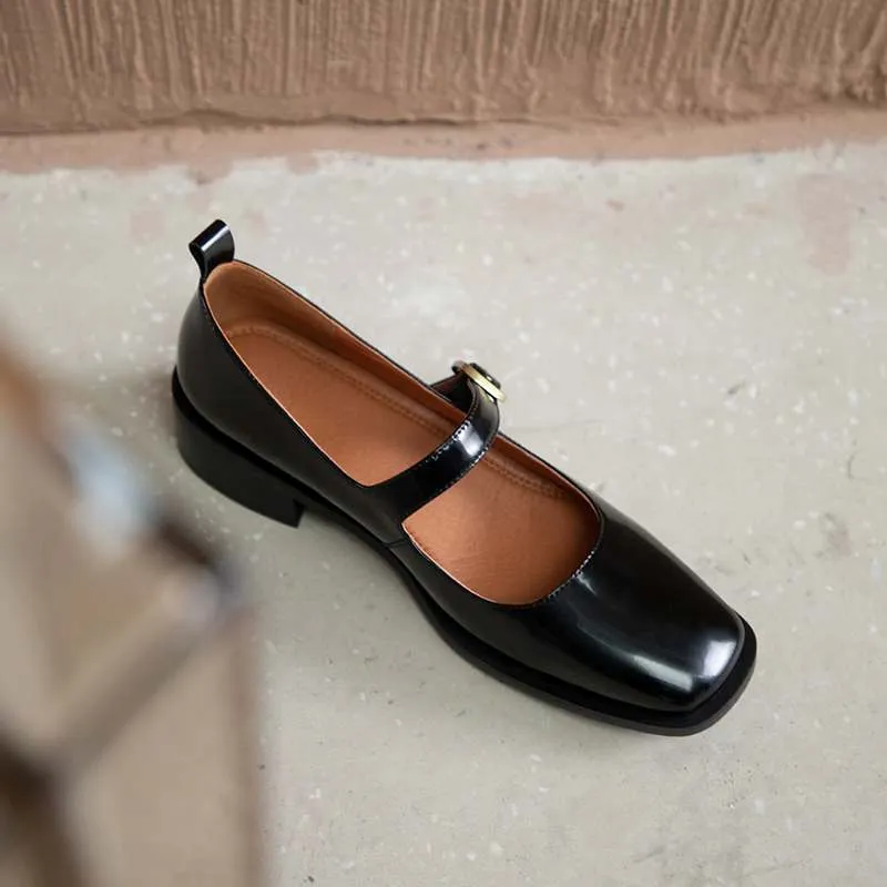 Amozae-   genuine leather square toe med heel spring shoes mature sweet dating buckle strap Mary janes women pumps L3f4