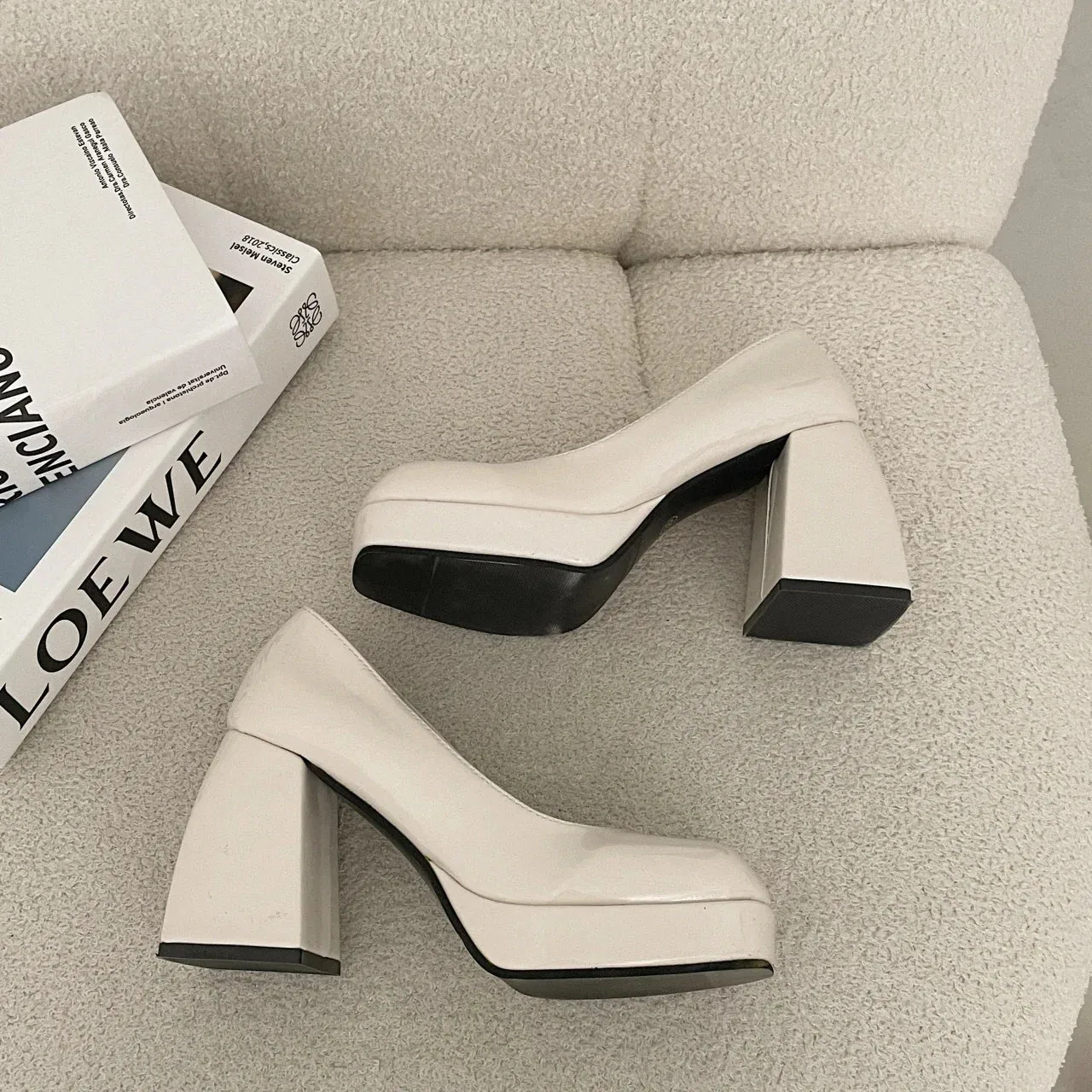 Amozae-Platform Heel Chunky Shoes Women Retro Pumps Women Fashion Slip On Shallow Party Women's Square High Heel Shoes