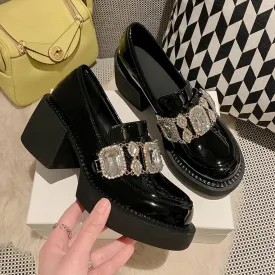 Amozae-Rhinestone Platform Mary Jane Shoes Women Pumps New Black Thick Bottom Loafers JK Uniforms Fashion Crystal Chunky Loafers Female