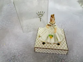 ANTIQUE Dresden Doll Figurine In ORIGINAL Box,Miniature Dresden Porcelain Figurine,Porcelain Lace Dress,Holding Fan,Collectible Figurines