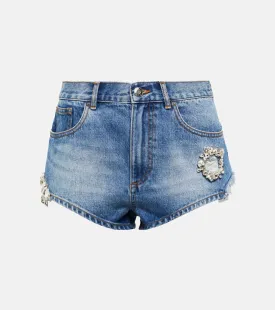 AREA embellished denim shorts, blue