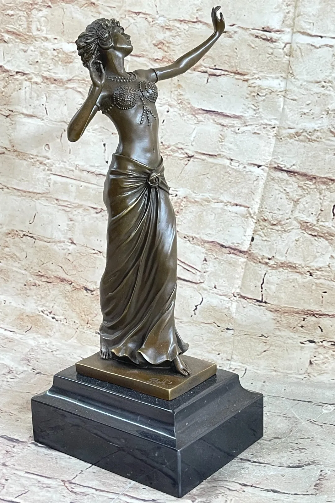 ART NOUVEAU SIGNED BRONZE GYPSY DANCER STATUE  FIGURINE FIGURE SCULPTURE GILT ARTWORK