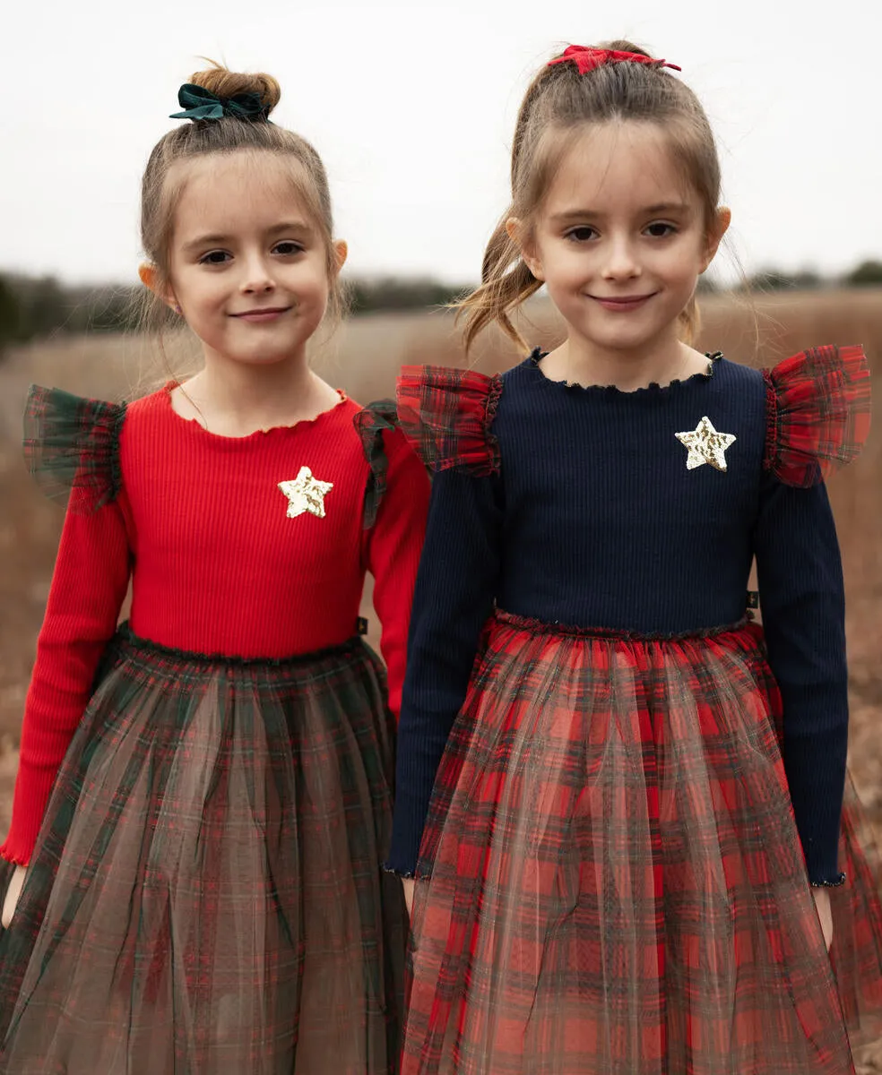 Baby Girls Dresses | Checker Frill Tutu Dress- Navy | Petite Hailey