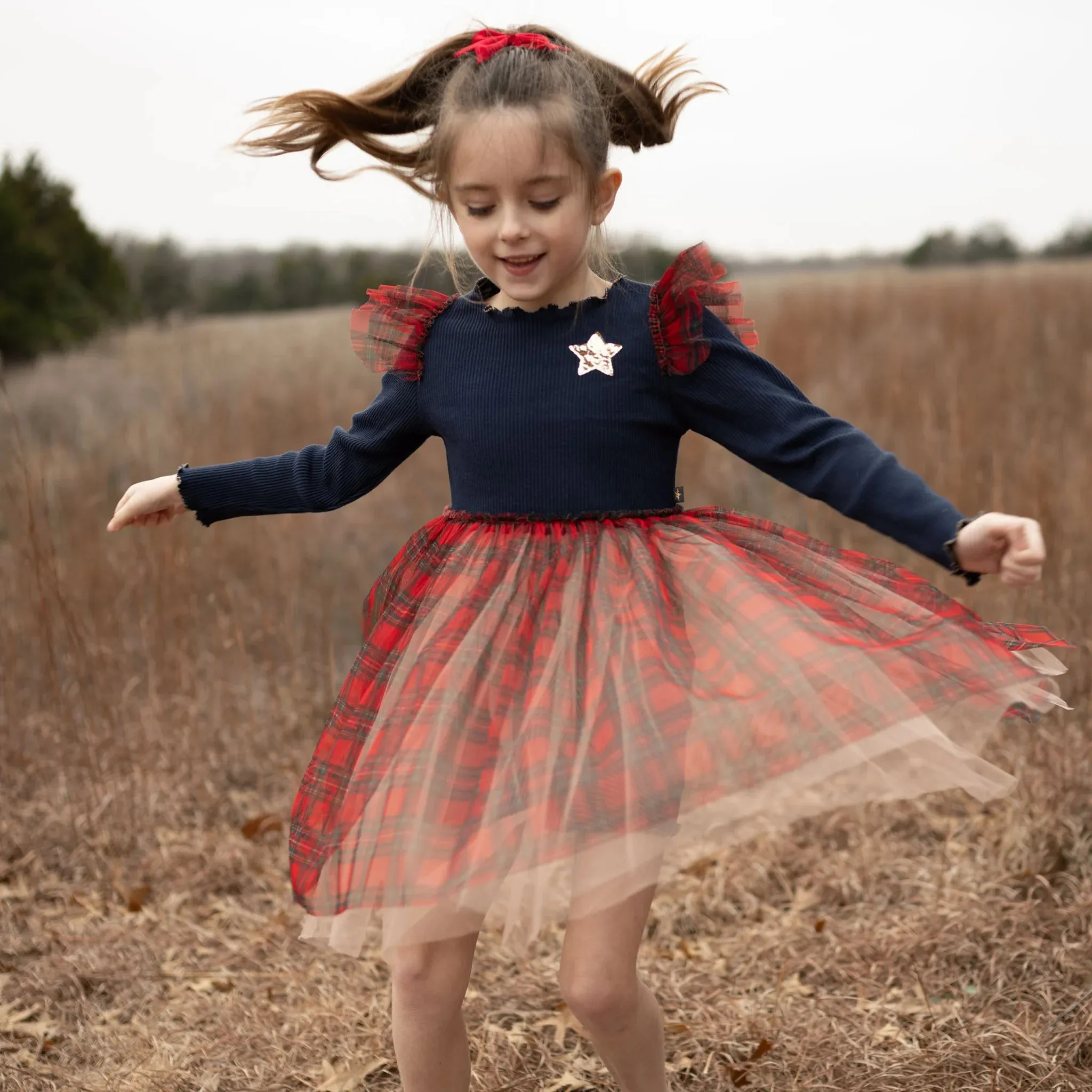 Baby Girls Dresses | Checker Frill Tutu Dress- Navy | Petite Hailey