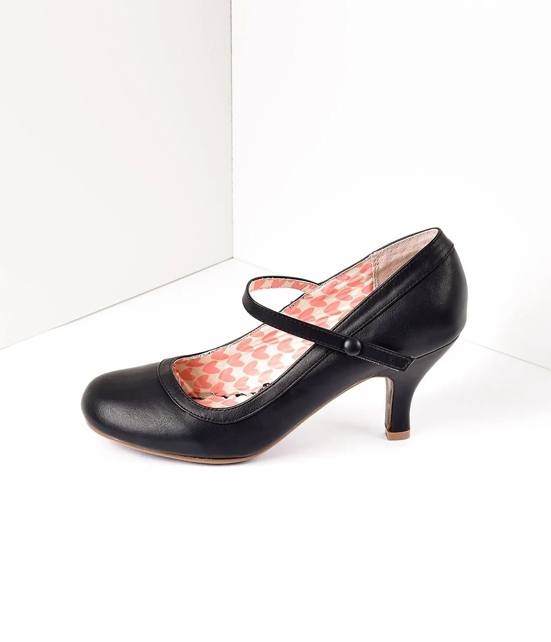 Bettie Page Black Leatherette Bettie Retro Mary Jane Heels