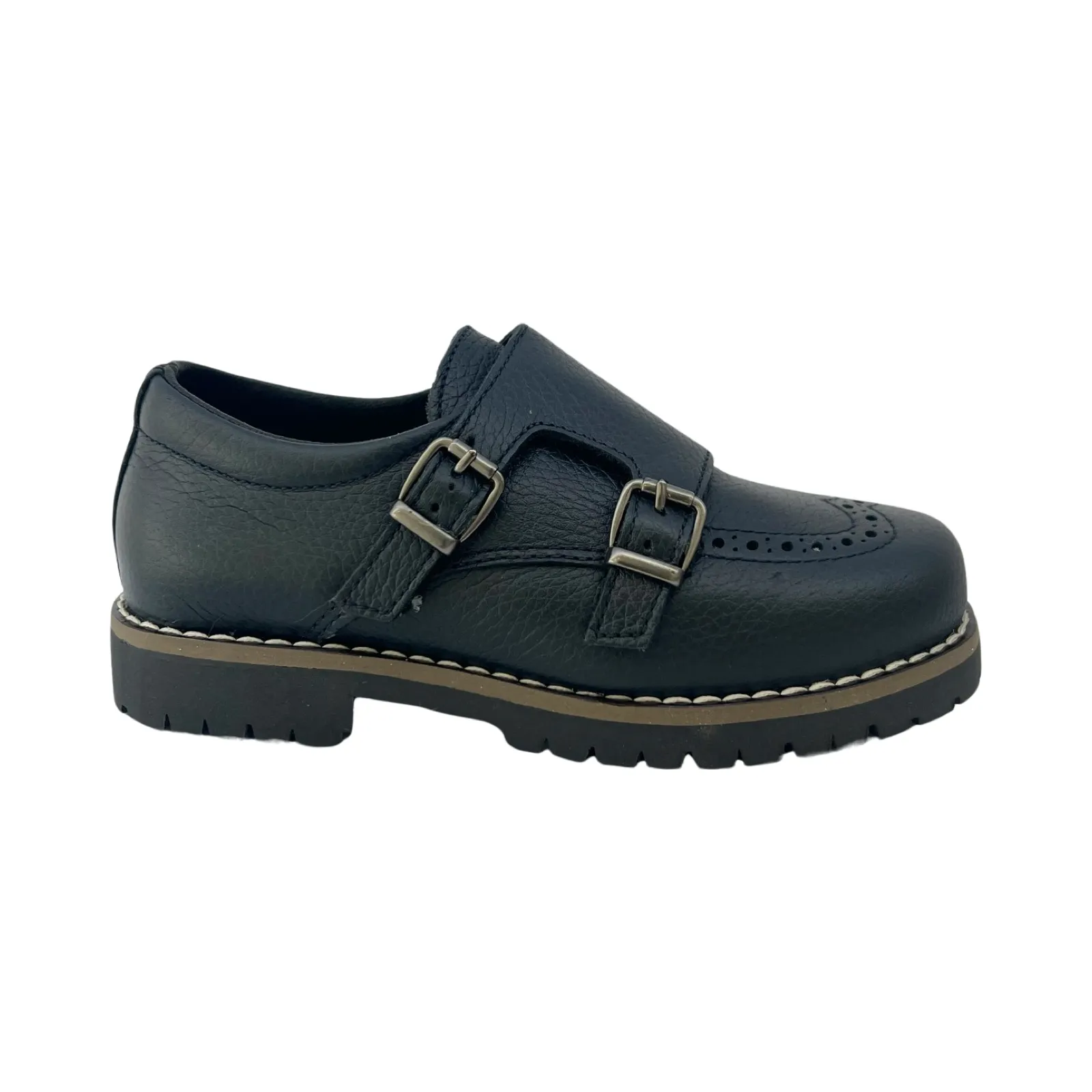 Blublonc Navy Pebbled Chunky Monkstrap Shoe
