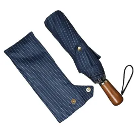 Blue Striped Folding Windproof Umbrella