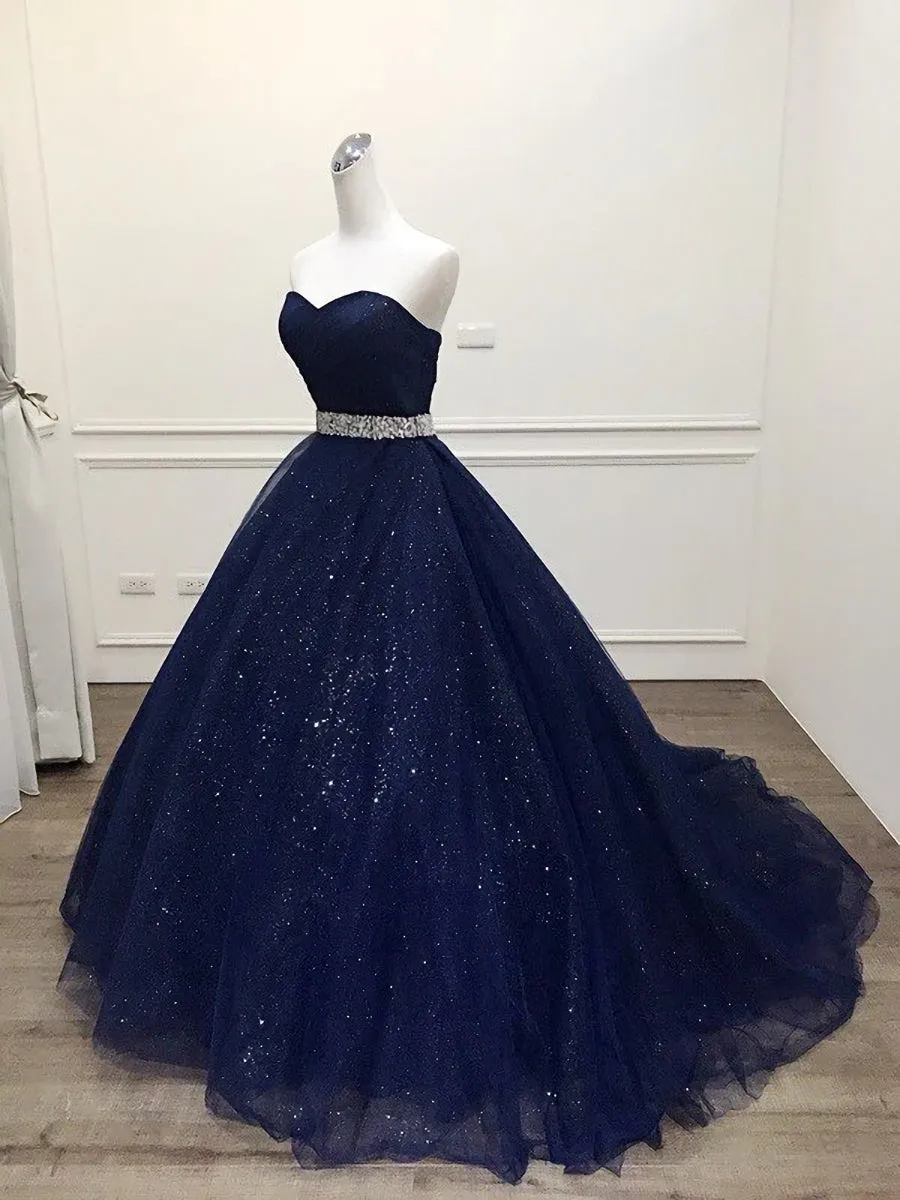 Blue Tulle Long Evening Gown Party Dress Navy Blue Sweet 16 Gown