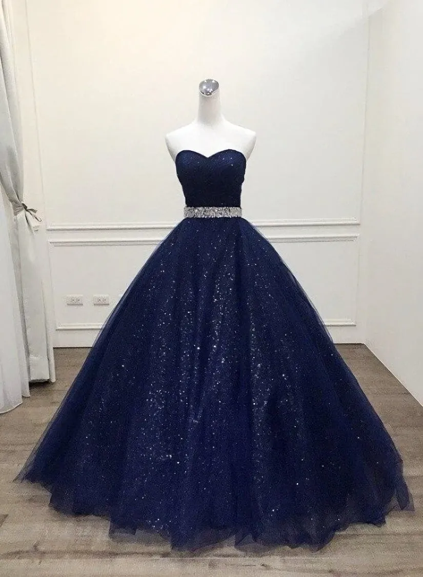 Blue Tulle Long Evening Gown Party Dress Navy Blue Sweet 16 Gown