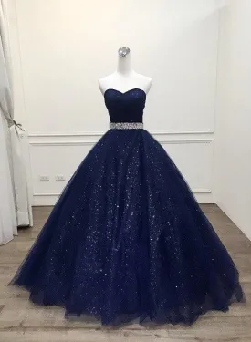 Blue Tulle Long Evening Gown Party Dress Navy Blue Sweet 16 Gown