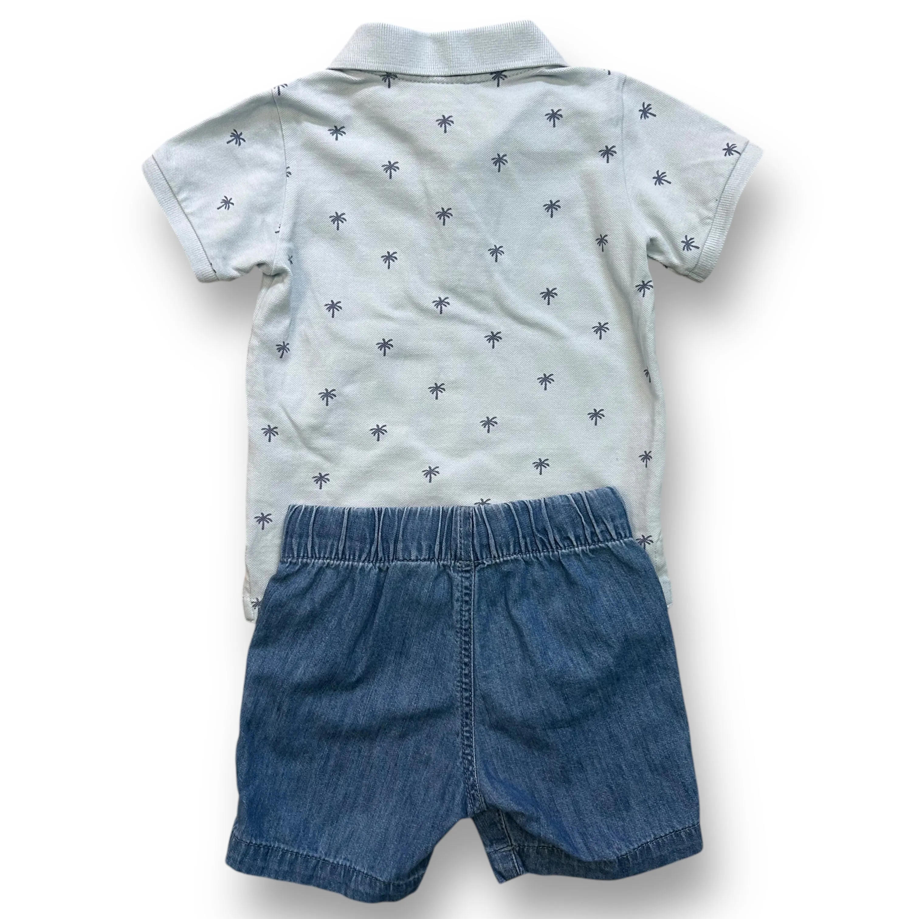 Boys H&M Size 18 Months Baby Blue Polo and Denim Shorts Outfit