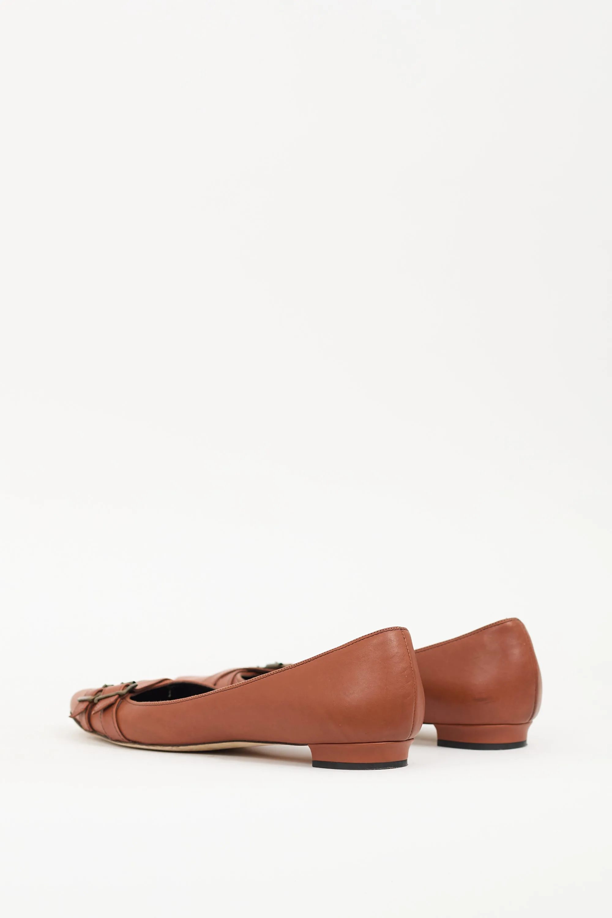 Brown Leather Buckle Flat