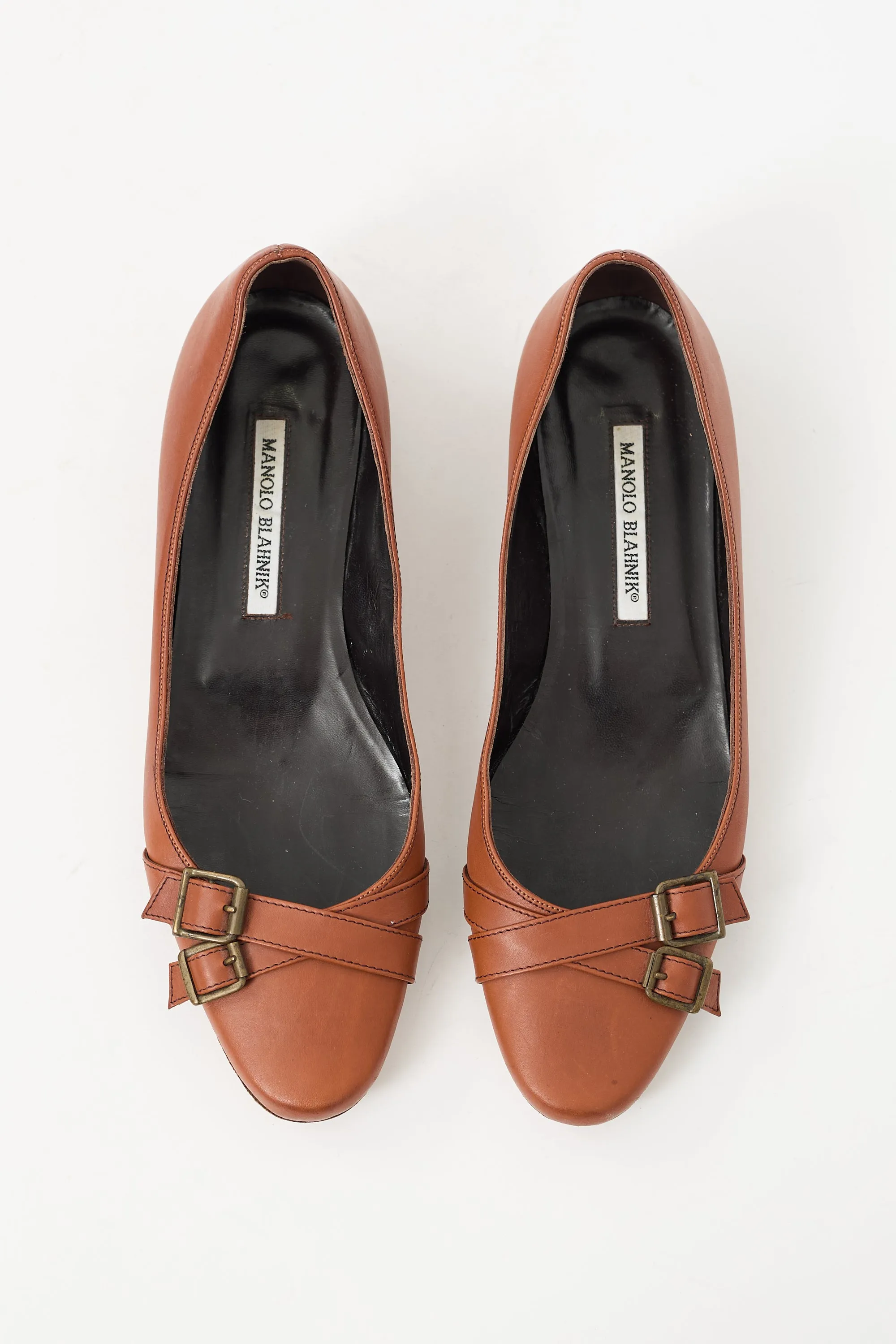 Brown Leather Buckle Flat