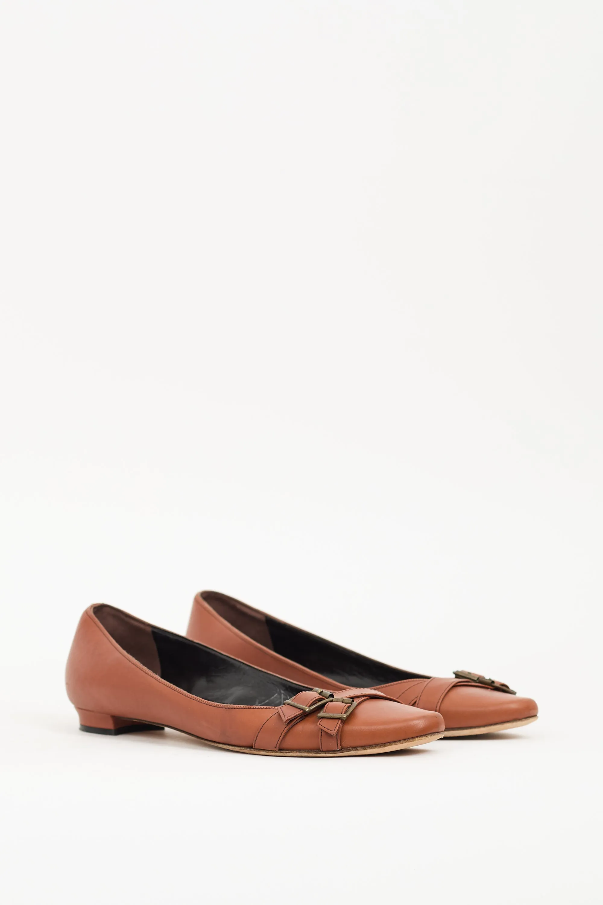Brown Leather Buckle Flat