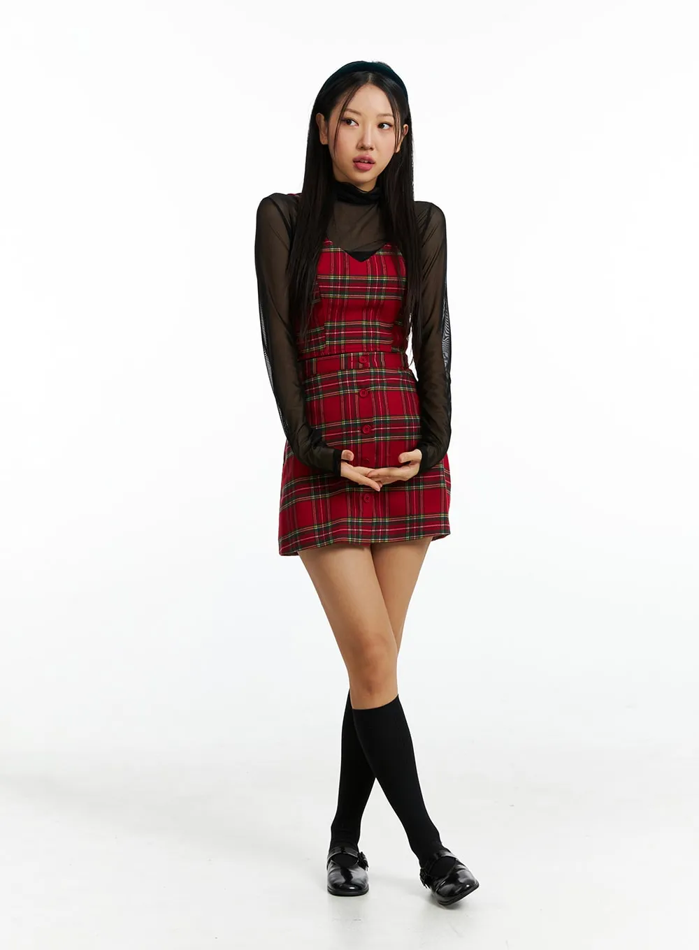 Buttoned Plaid Mini Skirt IN323