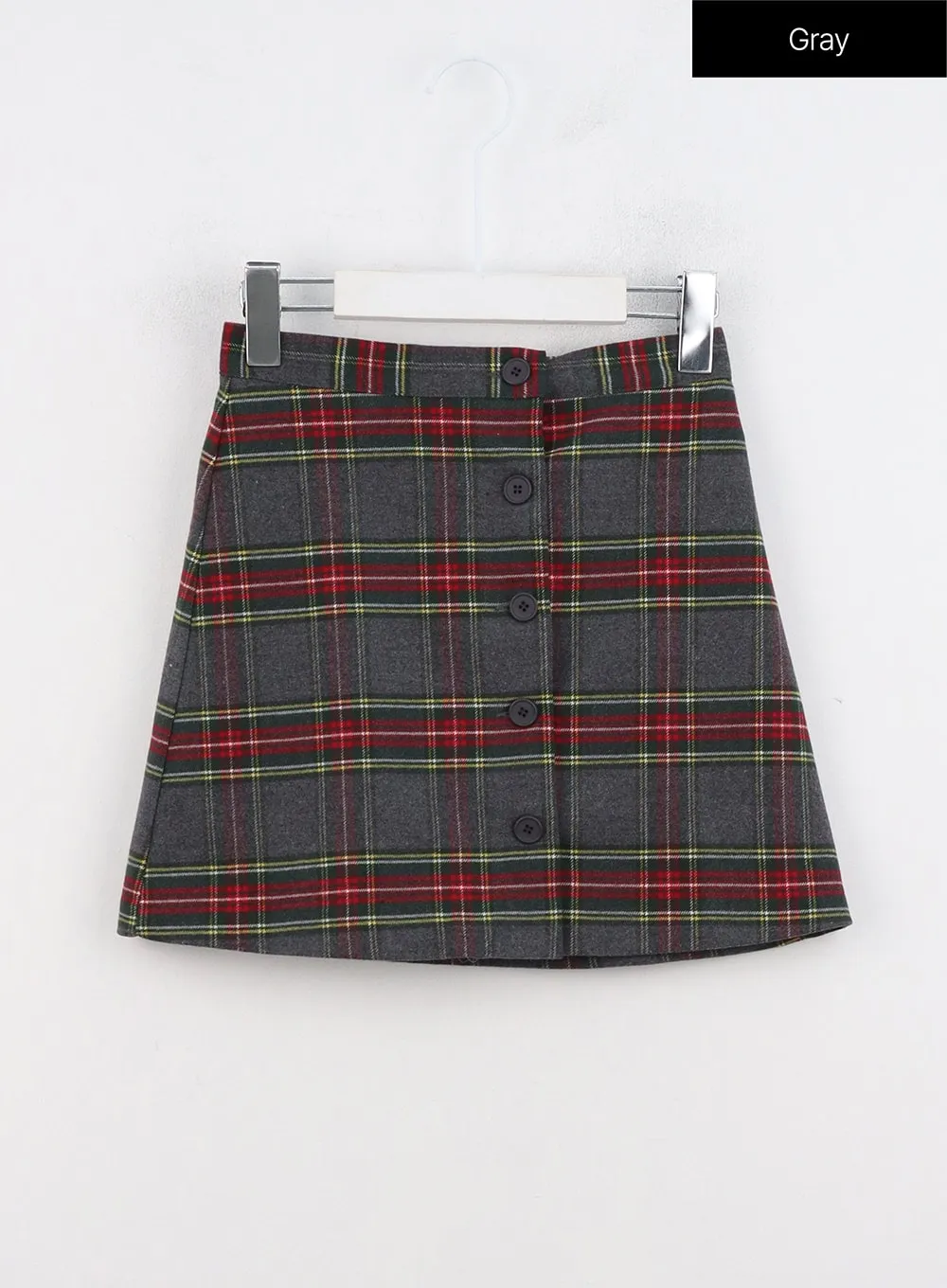 Buttoned Plaid Mini Skirt IN323