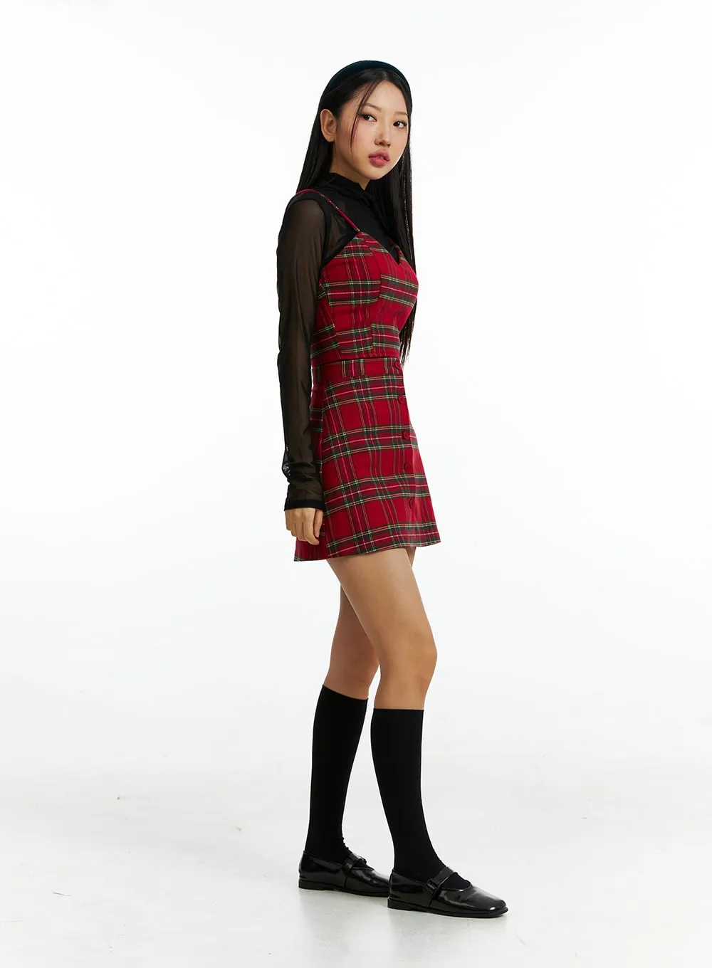 Buttoned Plaid Mini Skirt IN323