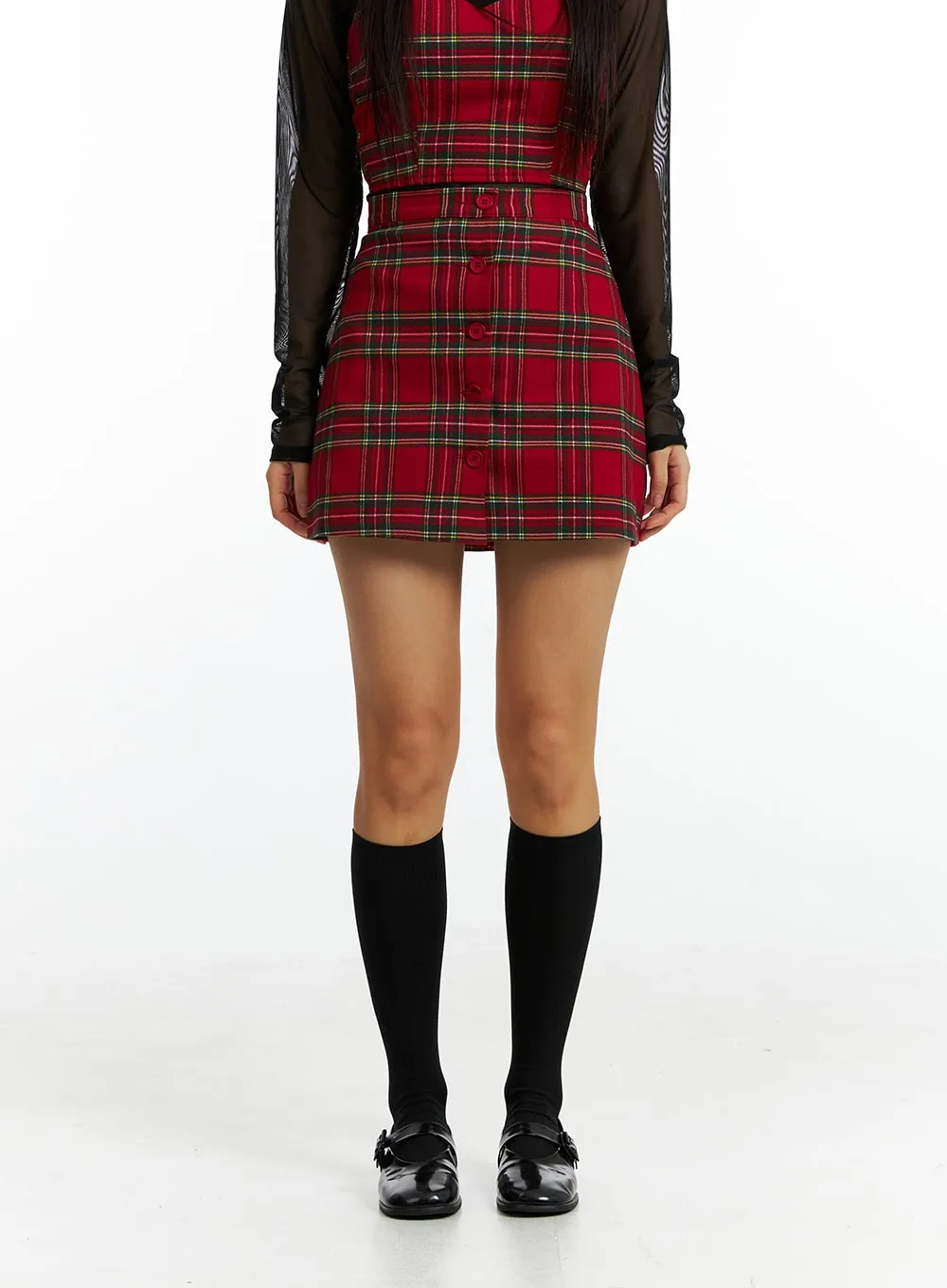 Buttoned Plaid Mini Skirt IN323