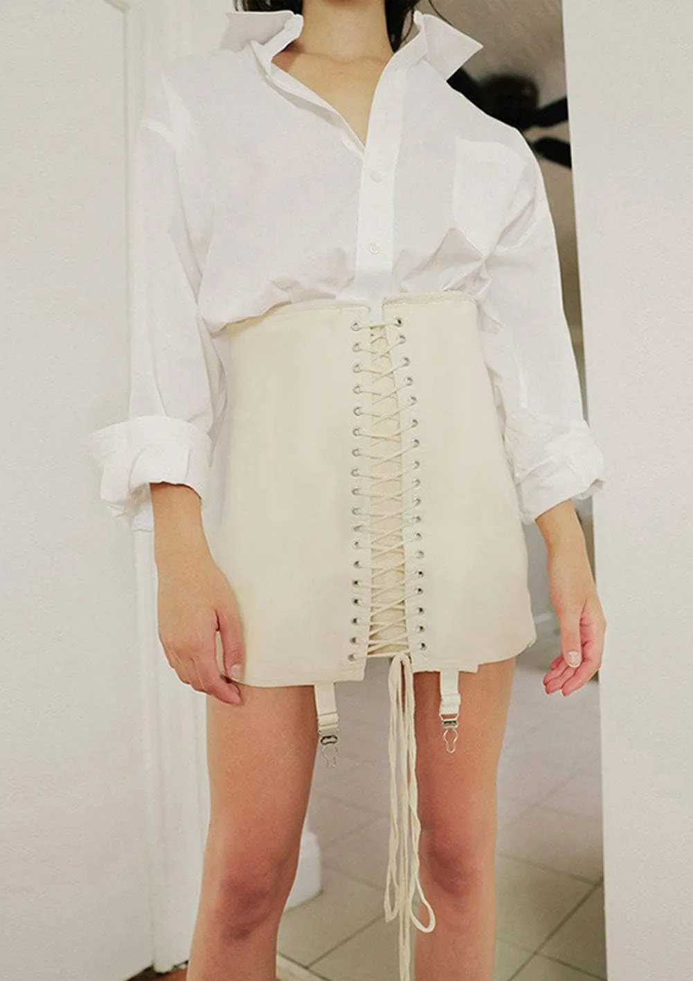 CHARTOU Women's Slim Fit High Waist Lace Up Bandage Mini Pencil Tube Skirt
