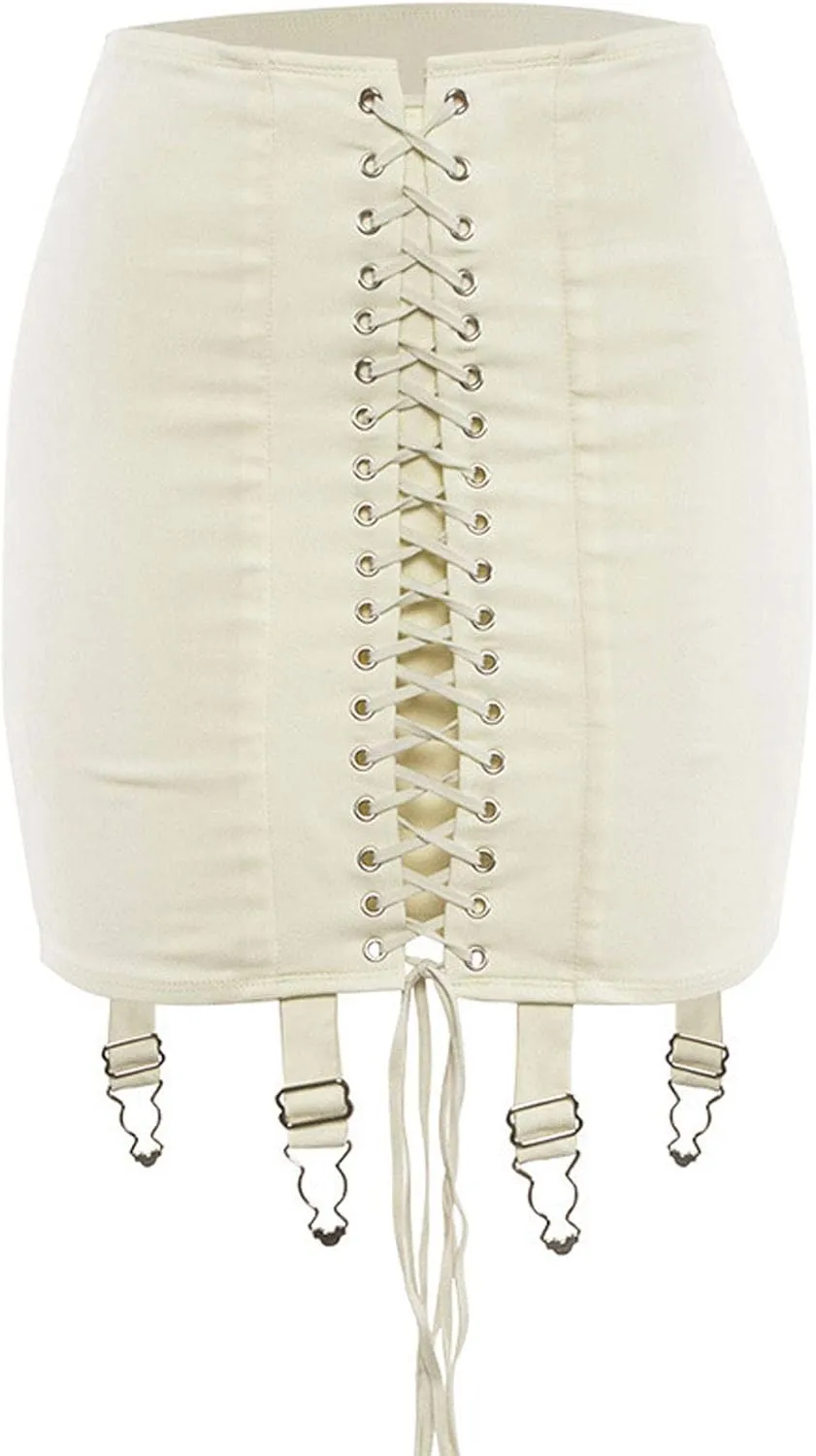 CHARTOU Women's Slim Fit High Waist Lace Up Bandage Mini Pencil Tube Skirt
