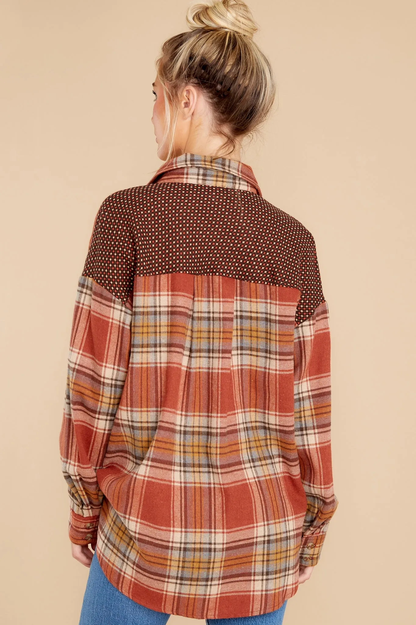 Cheerful Times Rust Multi Plaid Top