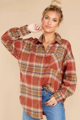 Cheerful Times Rust Multi Plaid Top