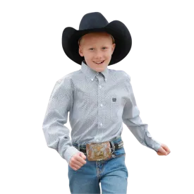 Cinch Kid's Print Button Down White Shirt