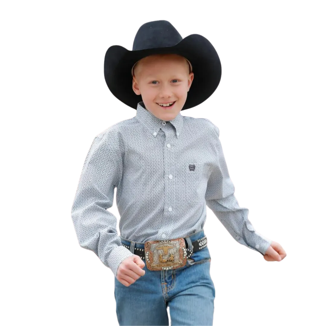 Cinch Kid's Print Button Down White Shirt