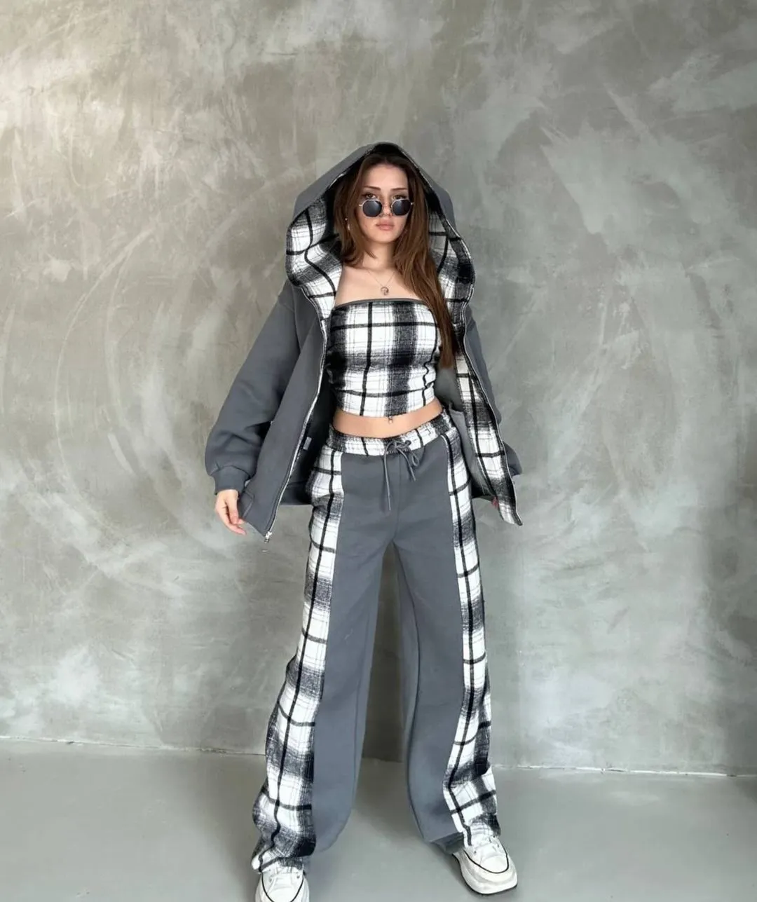 Cindy Plaid Jogger Set