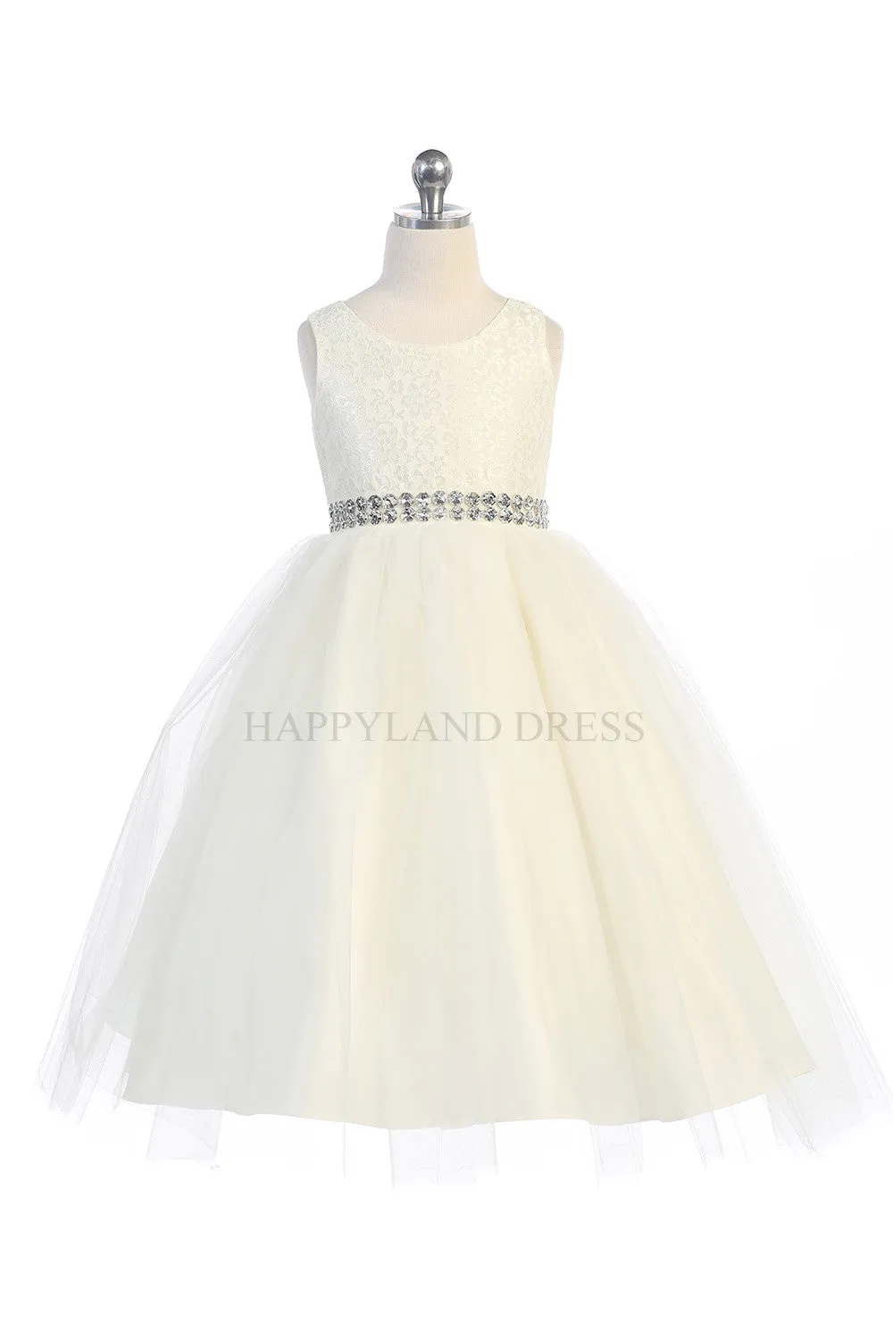 D3245 Lilac Lace & Tulle Dress w/ Rhinestone Belt