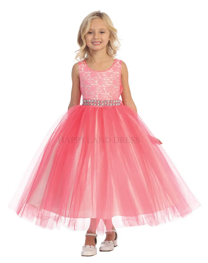 D3245 Lilac Lace & Tulle Dress w/ Rhinestone Belt