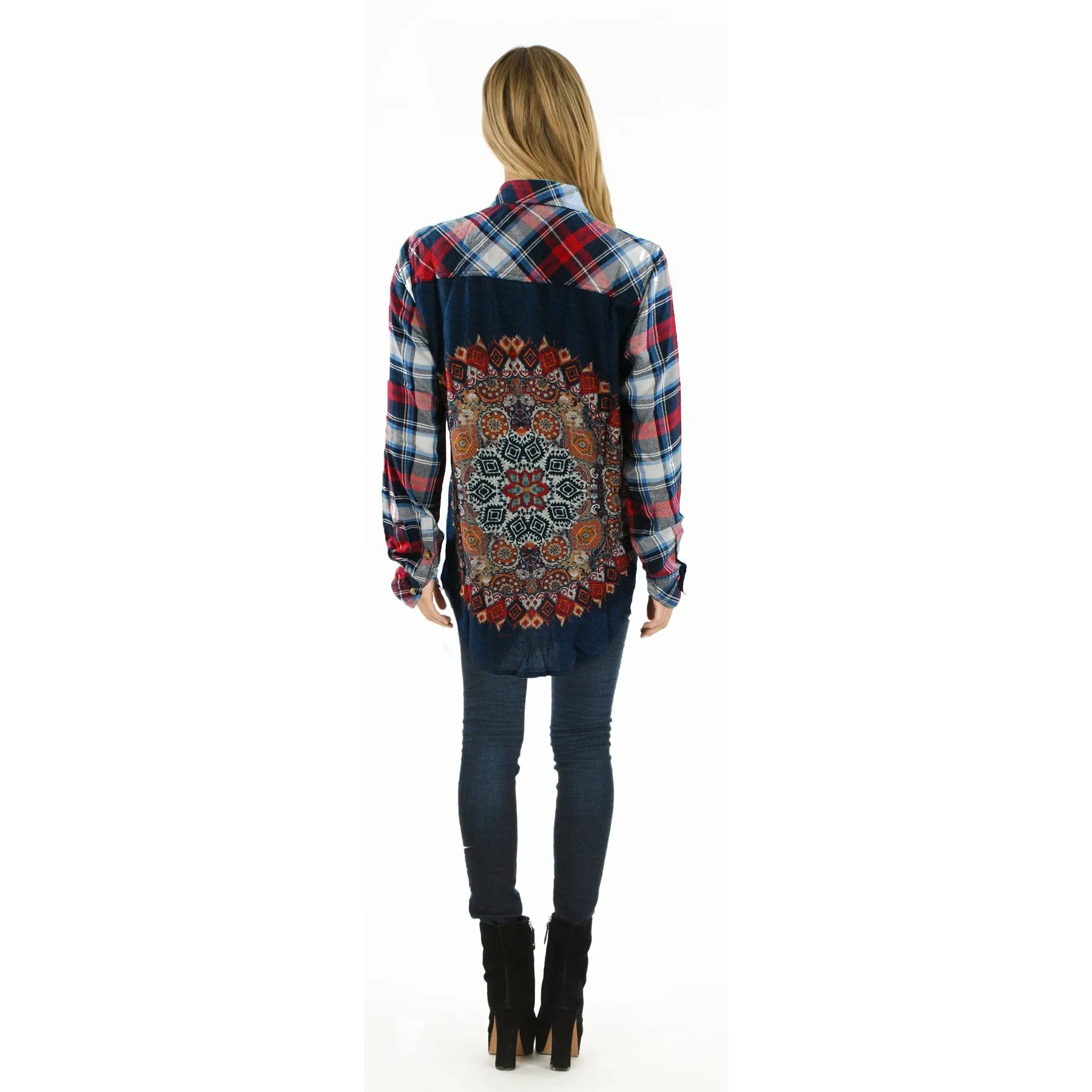 Emma Red Navy Plaid Top