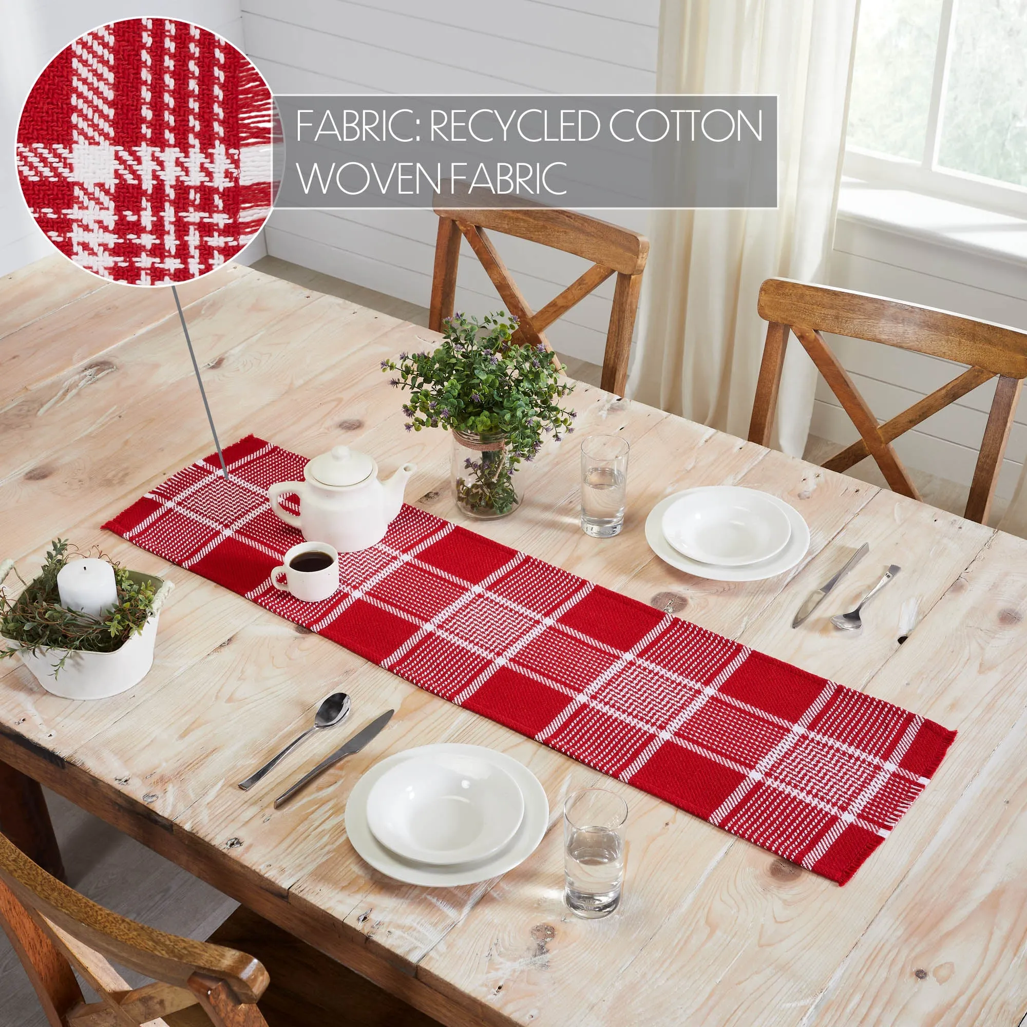 Eston Red White Plaid Runner Fringed