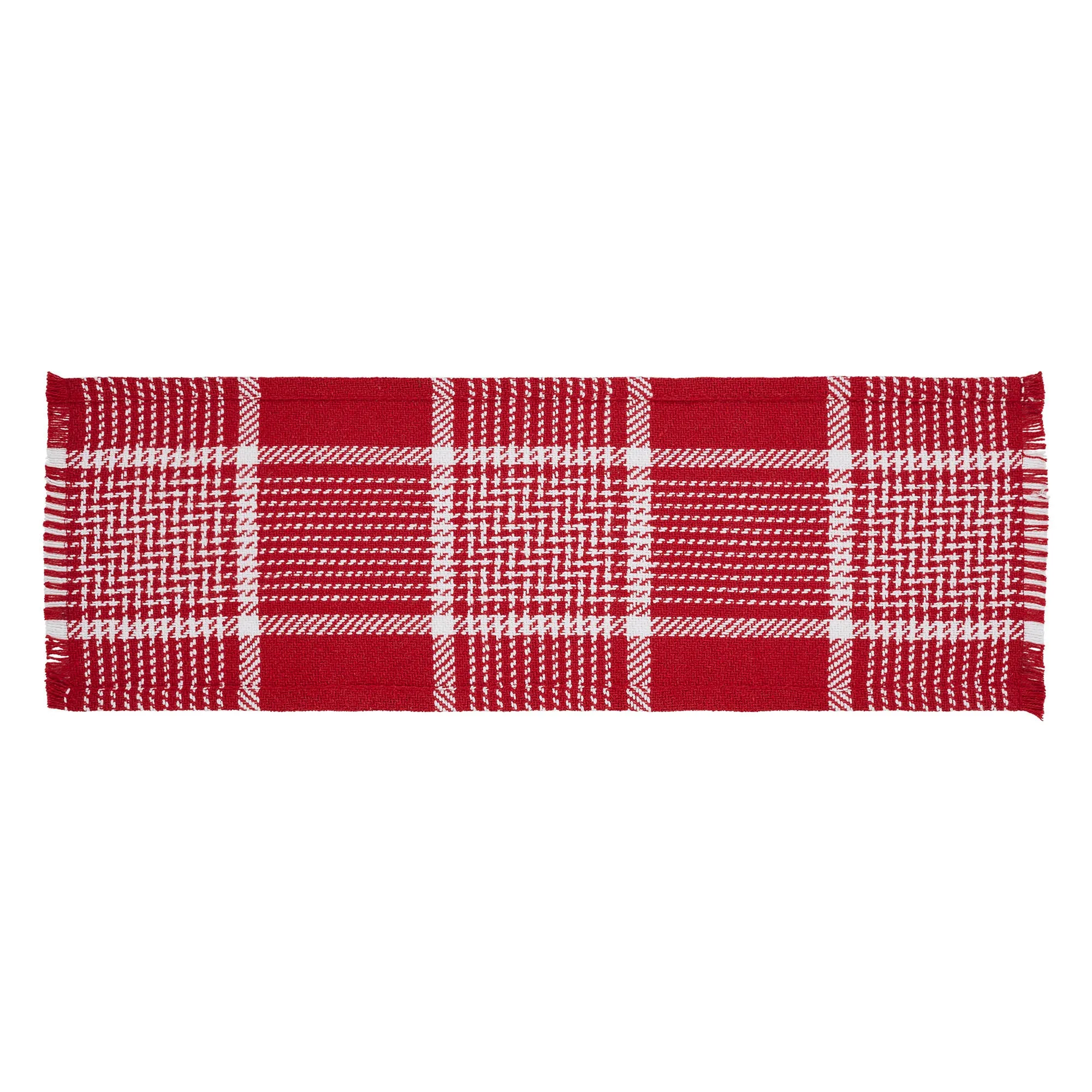 Eston Red White Plaid Runner Fringed