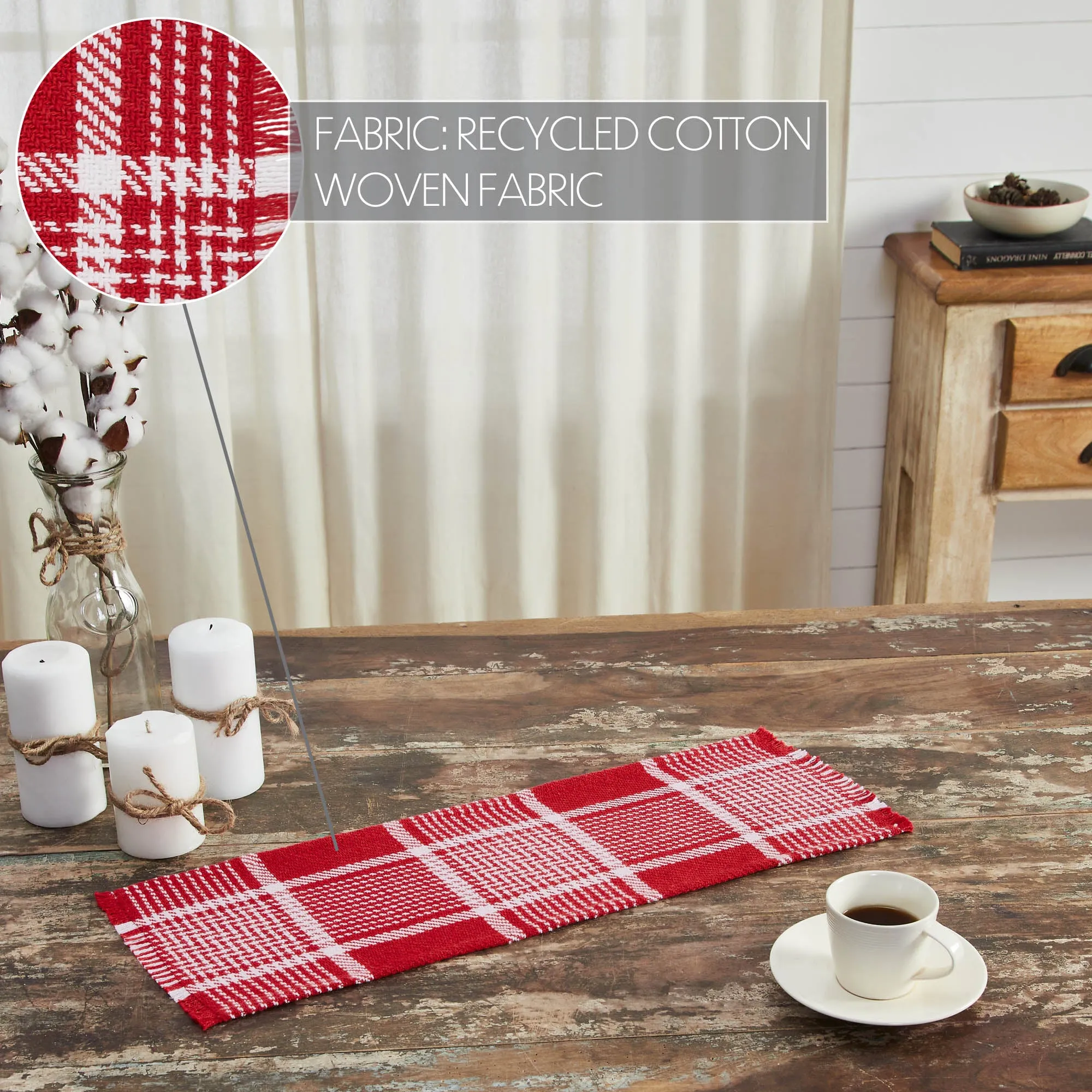 Eston Red White Plaid Runner Fringed