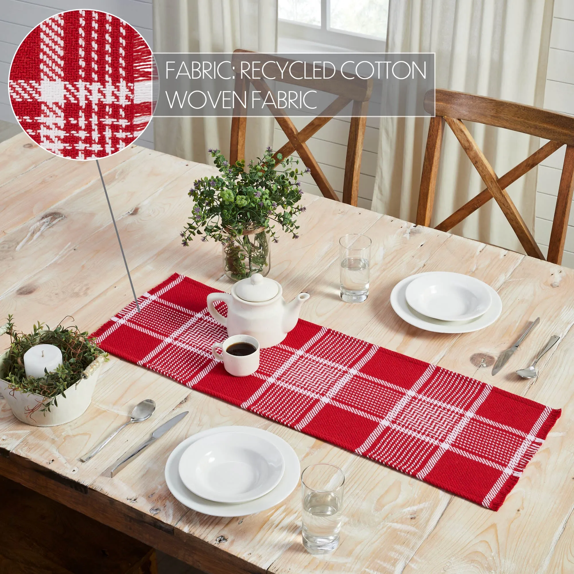 Eston Red White Plaid Runner Fringed