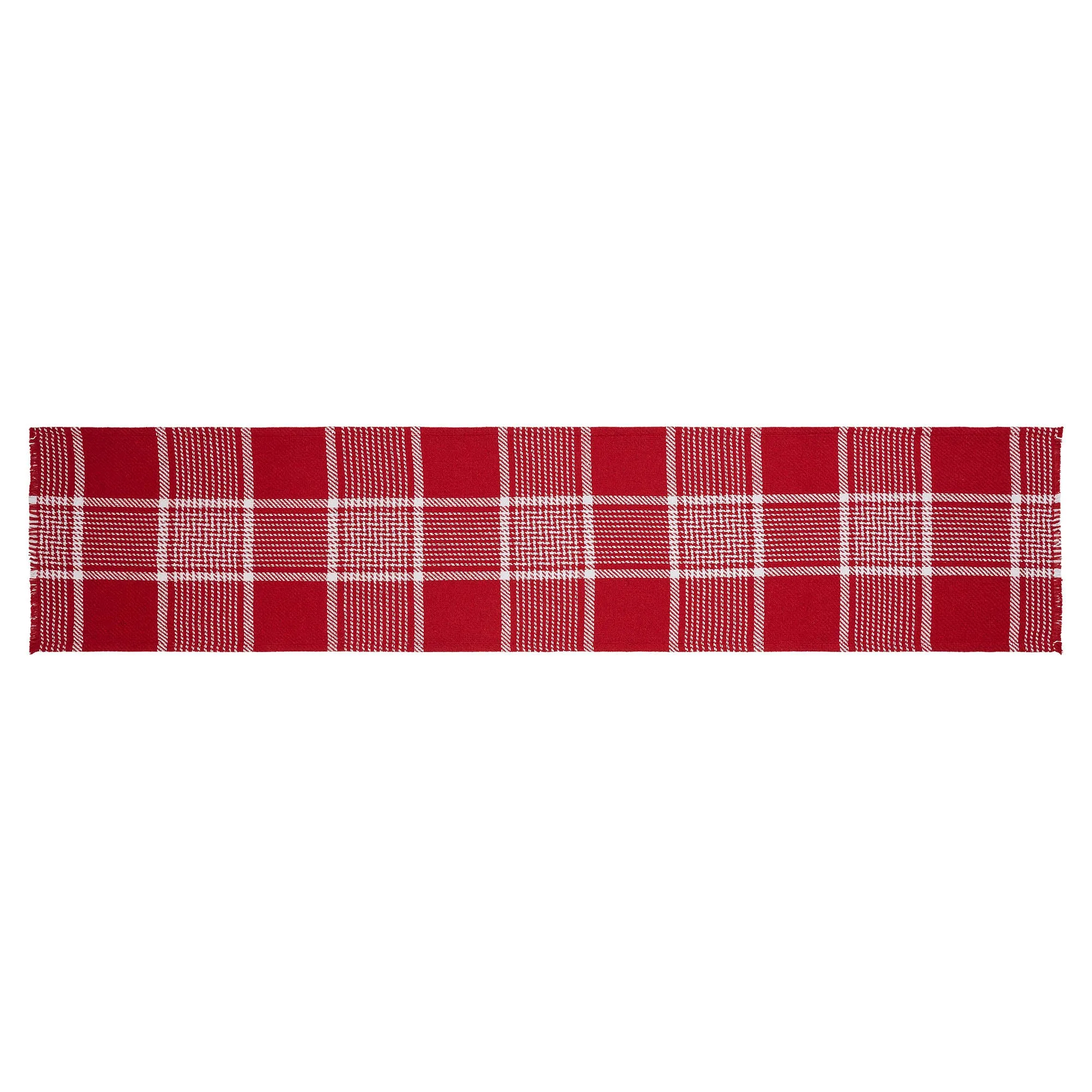 Eston Red White Plaid Runner Fringed