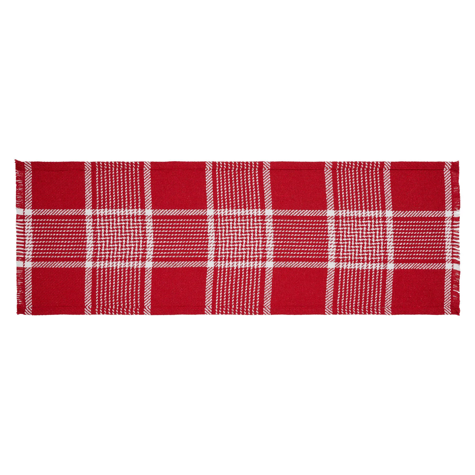 Eston Red White Plaid Runner Fringed
