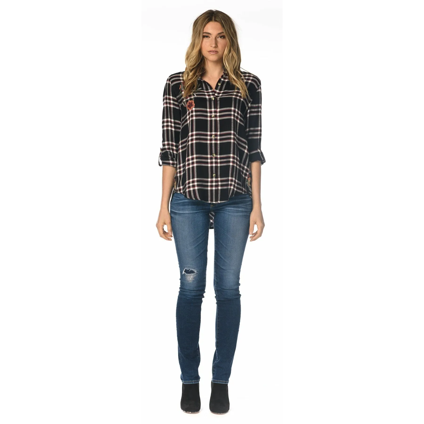 Evan Wine Plaid Top