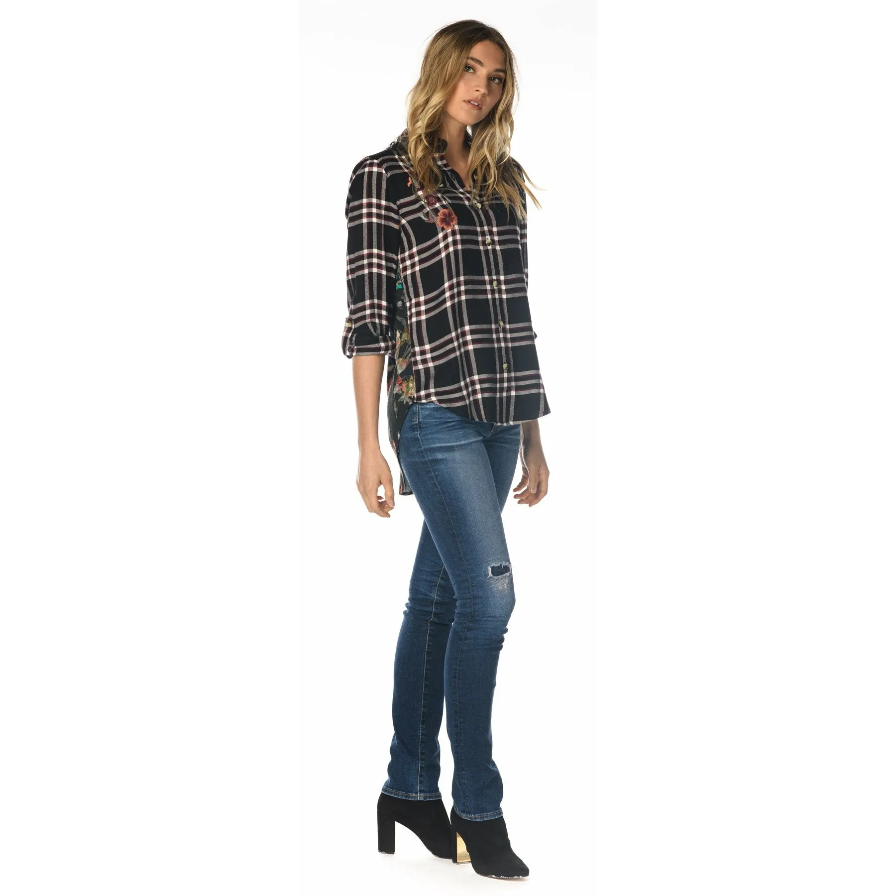 Evan Wine Plaid Top