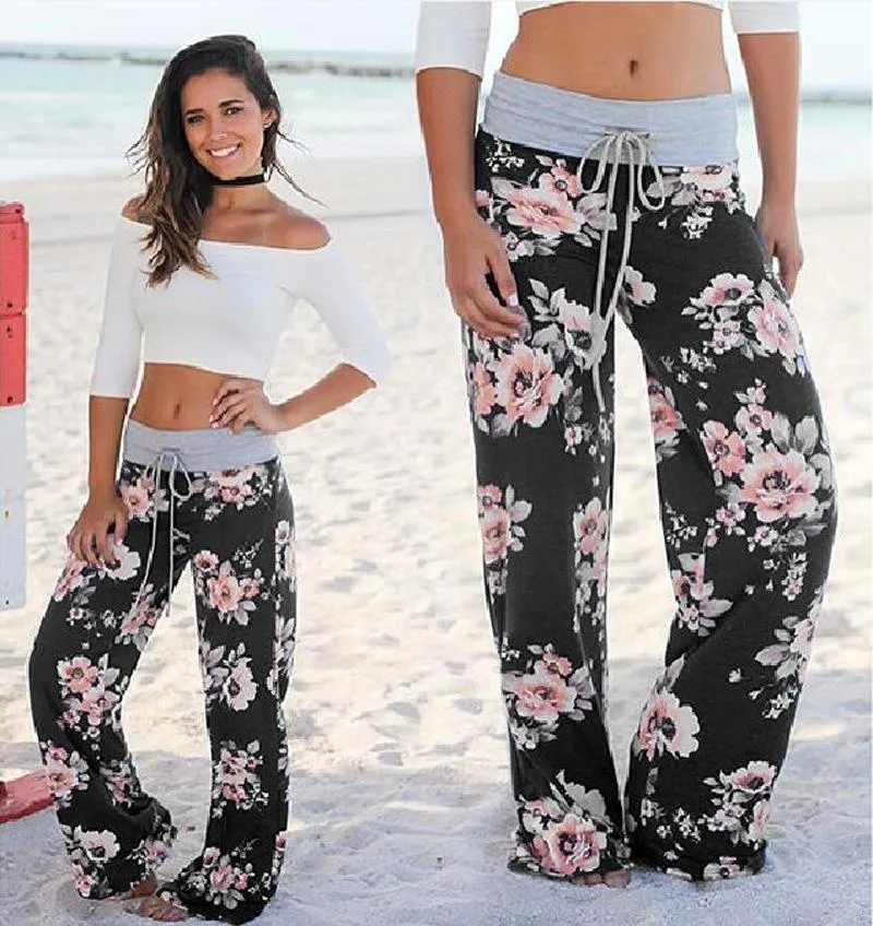 Fashion Printed Loose Straight Lace Trousers