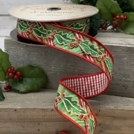 Faux Dupion North Pole Diagonal Plaid Ribbon, 1.5" x 10 yards, Green Red