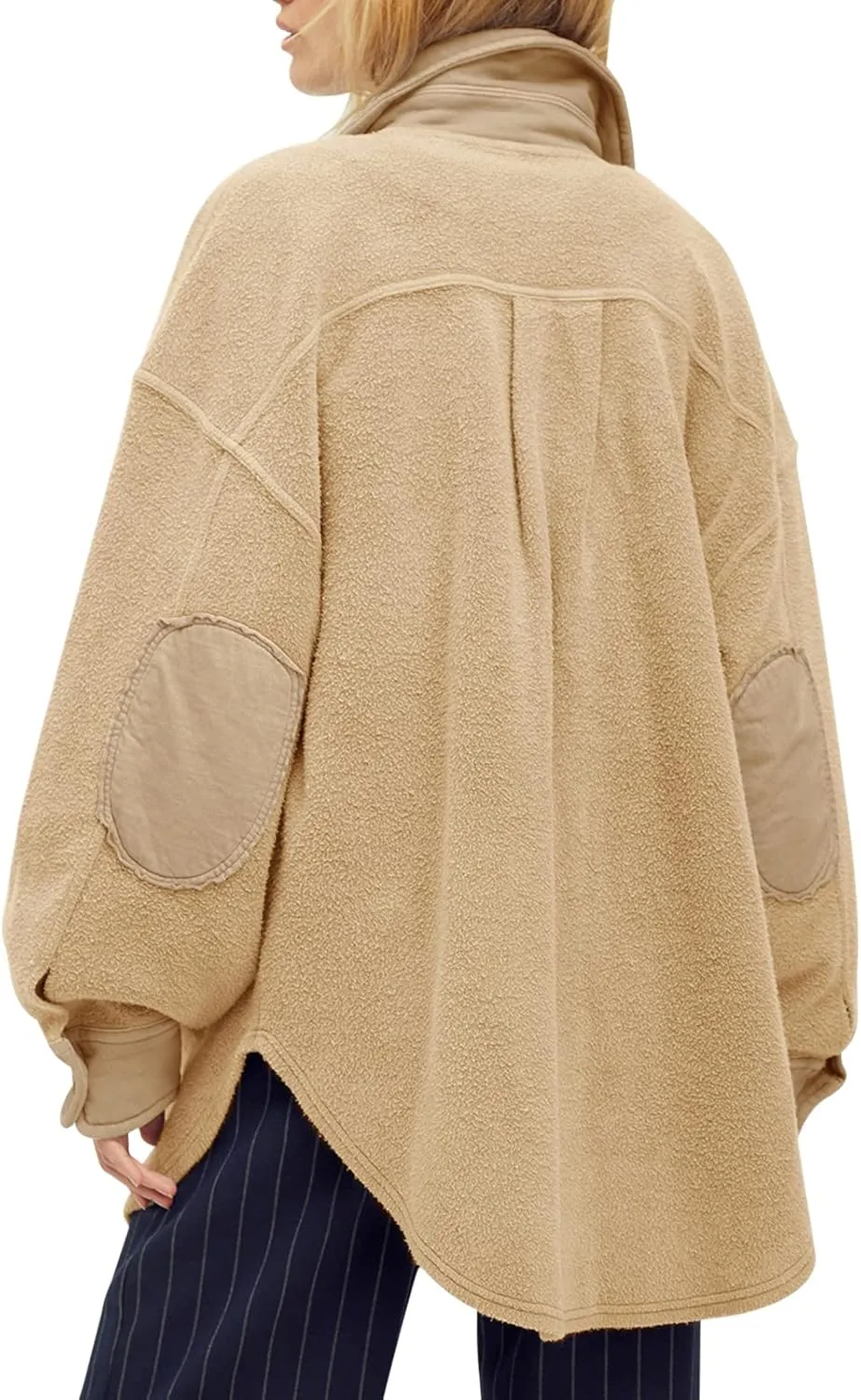 Fisoew Womens Oversized Long Sleeve Button Down Shirt Jacket Soft Comfy Casual Shacket Coats with Pockets