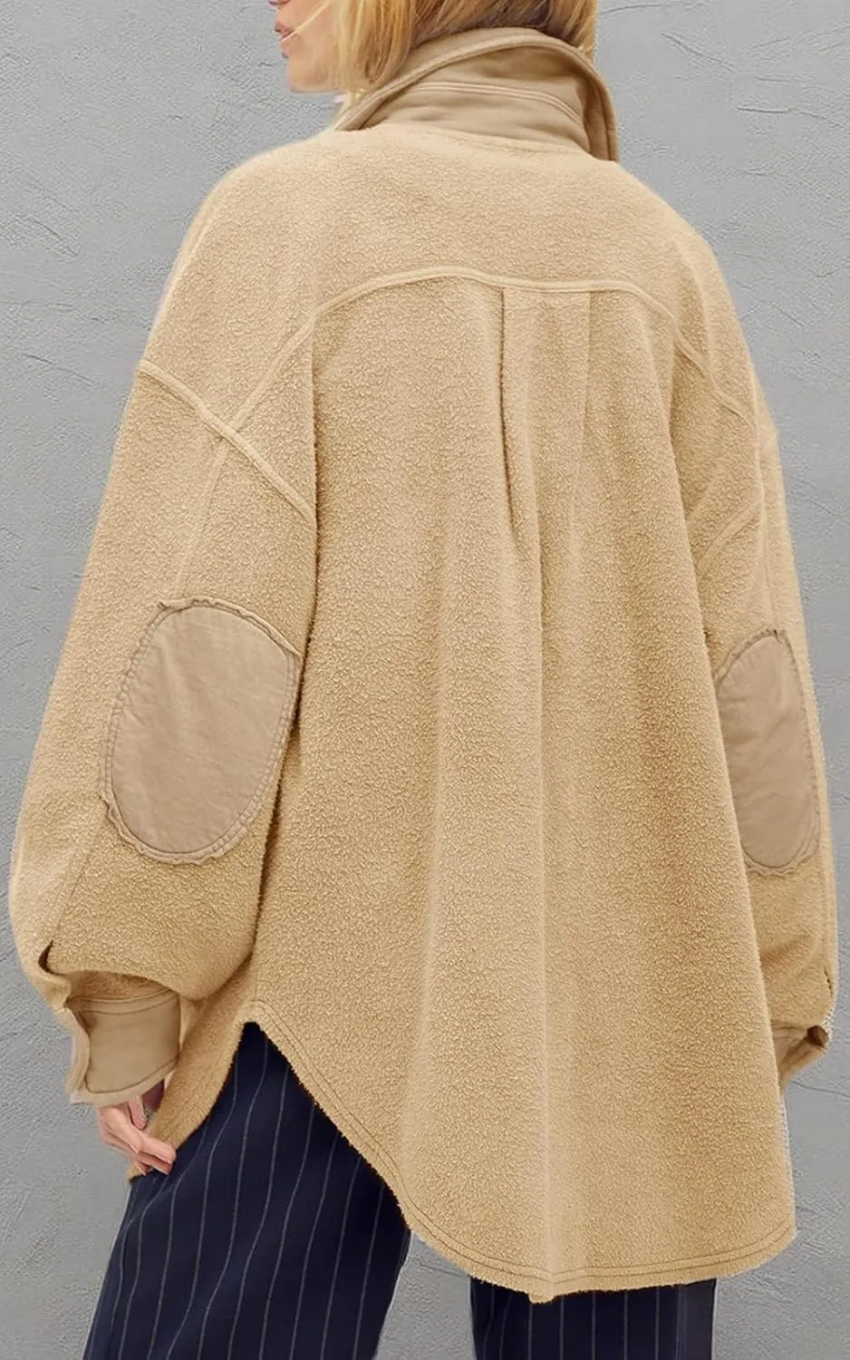 Fisoew Womens Oversized Long Sleeve Button Down Shirt Jacket Soft Comfy Casual Shacket Coats with Pockets